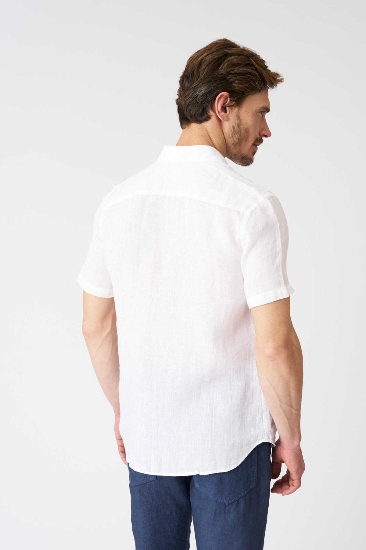 Men's Regular Fit Linen Shirt with Pocket – White, view 4