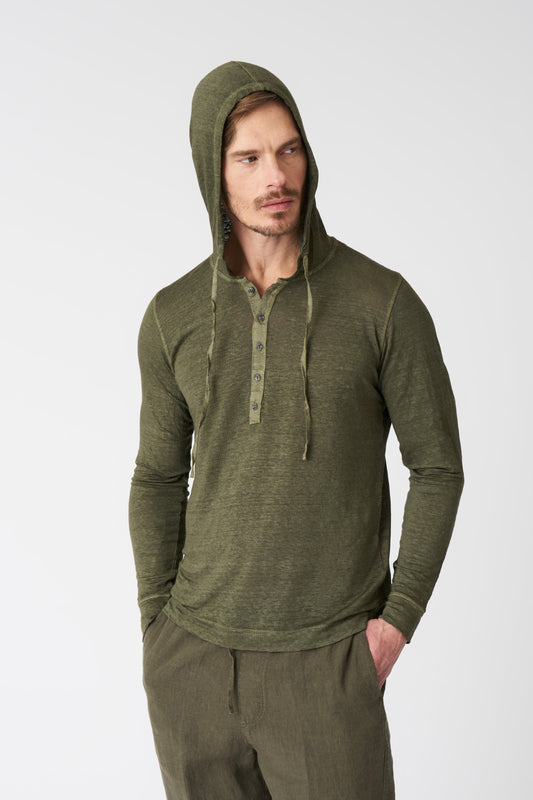 Men's Linen Hooded T-Shirt with Buttons – Caffe Soft Fade, view 1