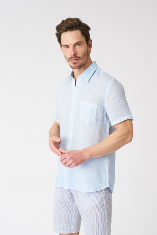 Men's Regular Fit Linen Shirt with Pocket – Sea Soft Fade, view 1