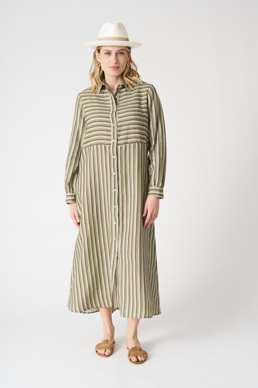 Women's Striped Linen Shirt Dress – Washed, view 1