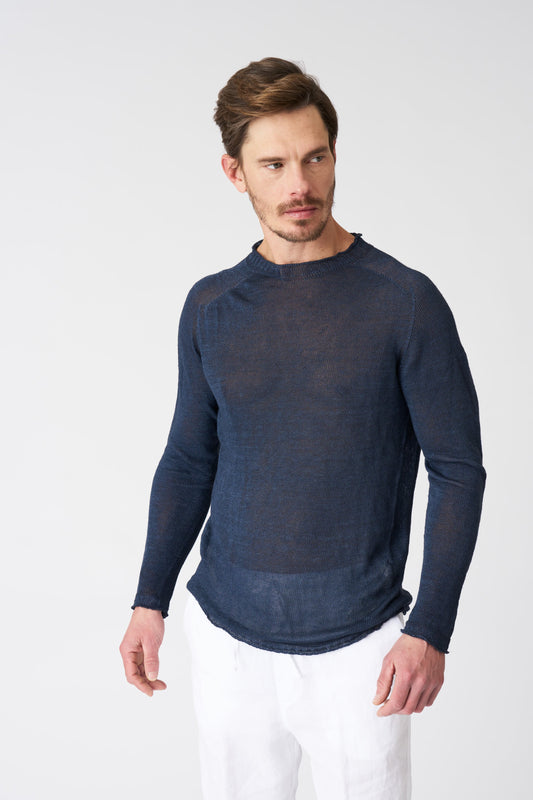 Men's Linen Crewneck Sweater – Navy Fade, view 1
