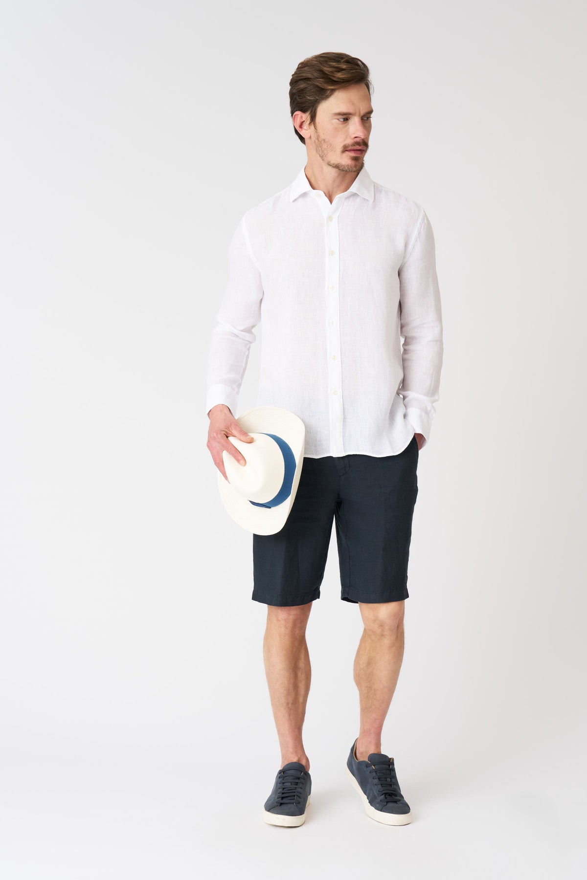 Men's Classic Slim Fit Medium Linen Shirt – White, view 3