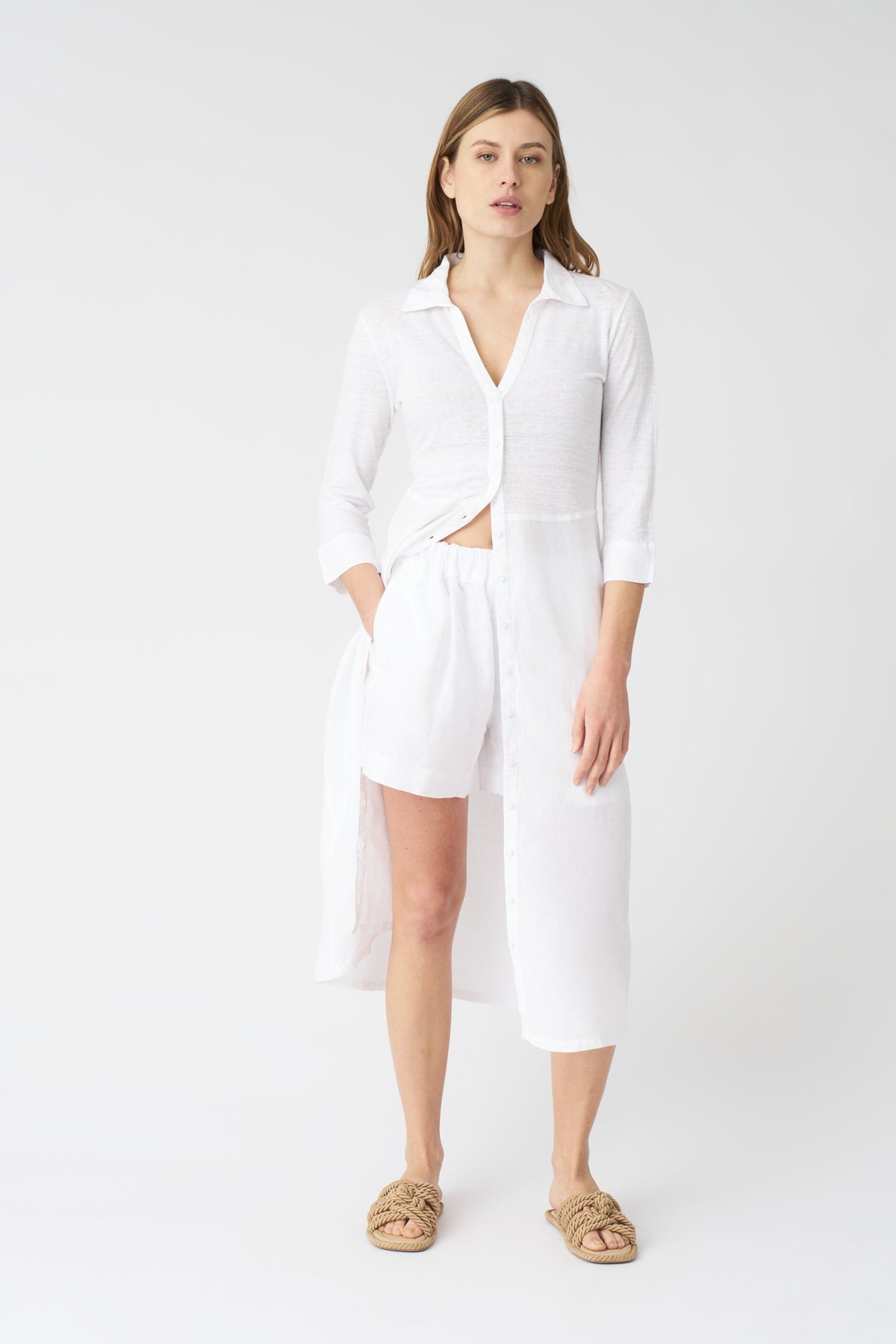 Women's 'Kat' Linen Shirt Dress – White, view 3