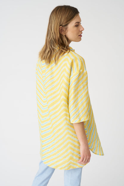 Women's Wave-Stripe Boyfriend Linen Shirt – Print, view 4