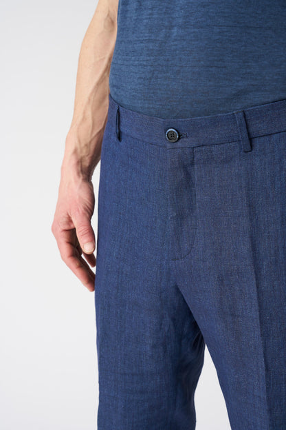 Men's Linen Chino Pants with Pleats – Navy, view 2