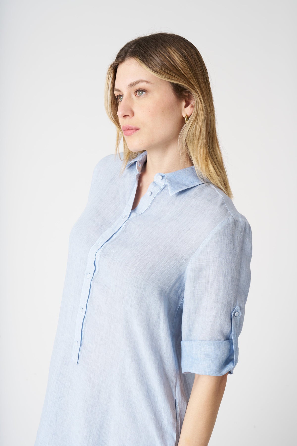 Women's Linen Blouse Dress – Sea Soft Fade, view 2