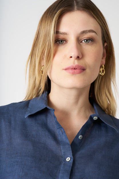 Women's Linen Regular-Fit Shirt – Navy Fade, view 2