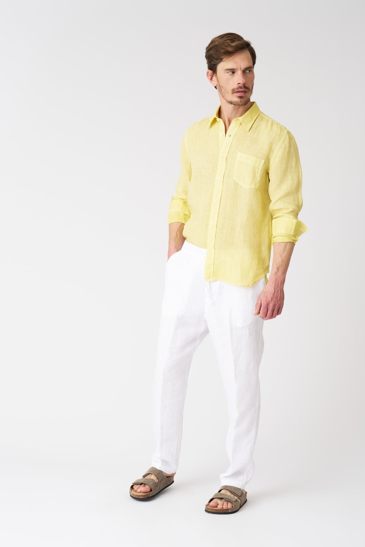 Men's Italian Collar Regular Fit Linen Shirt with Pocket – Sun Soft Fade, view 3
