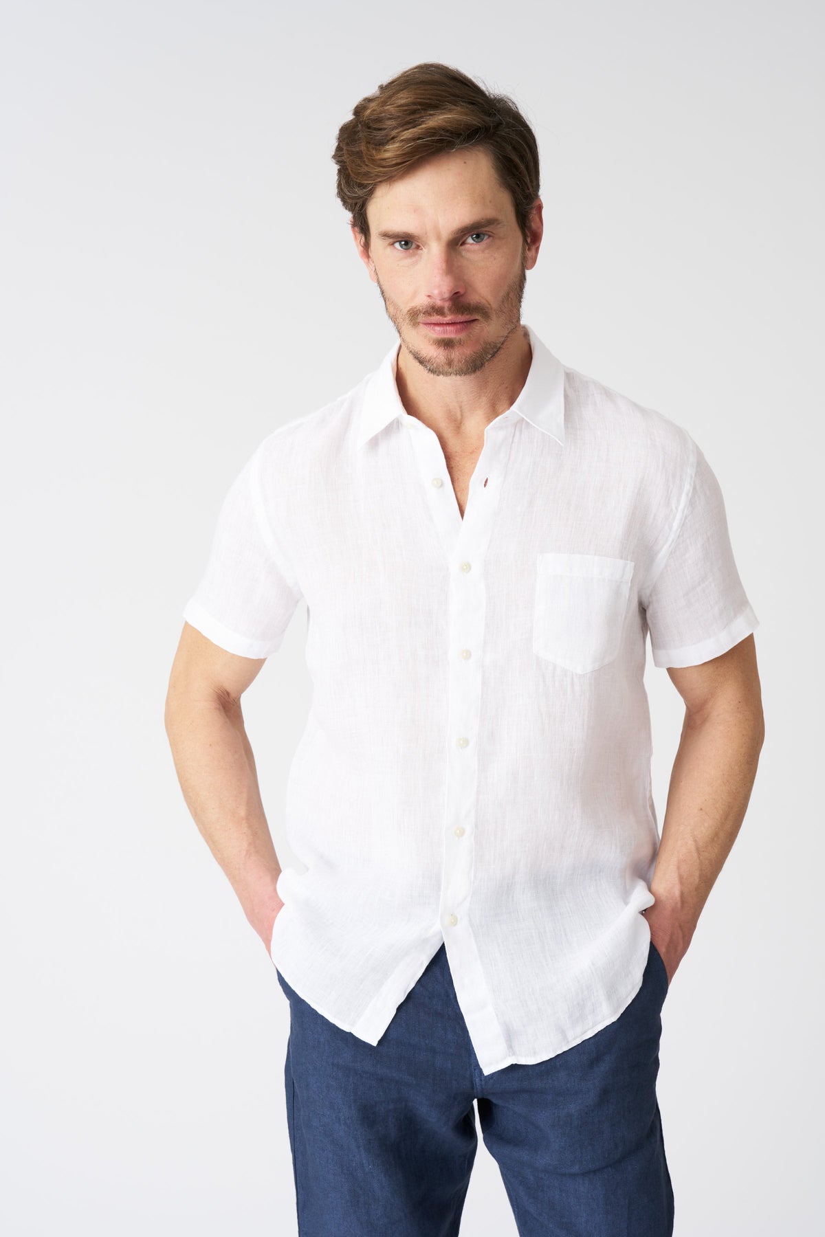 Men's Regular Fit Linen Shirt with Pocket – White, view 1