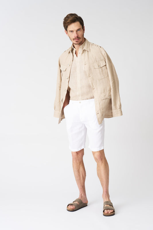 Men's Linen Chino Shorts with Pleats – White, view 1