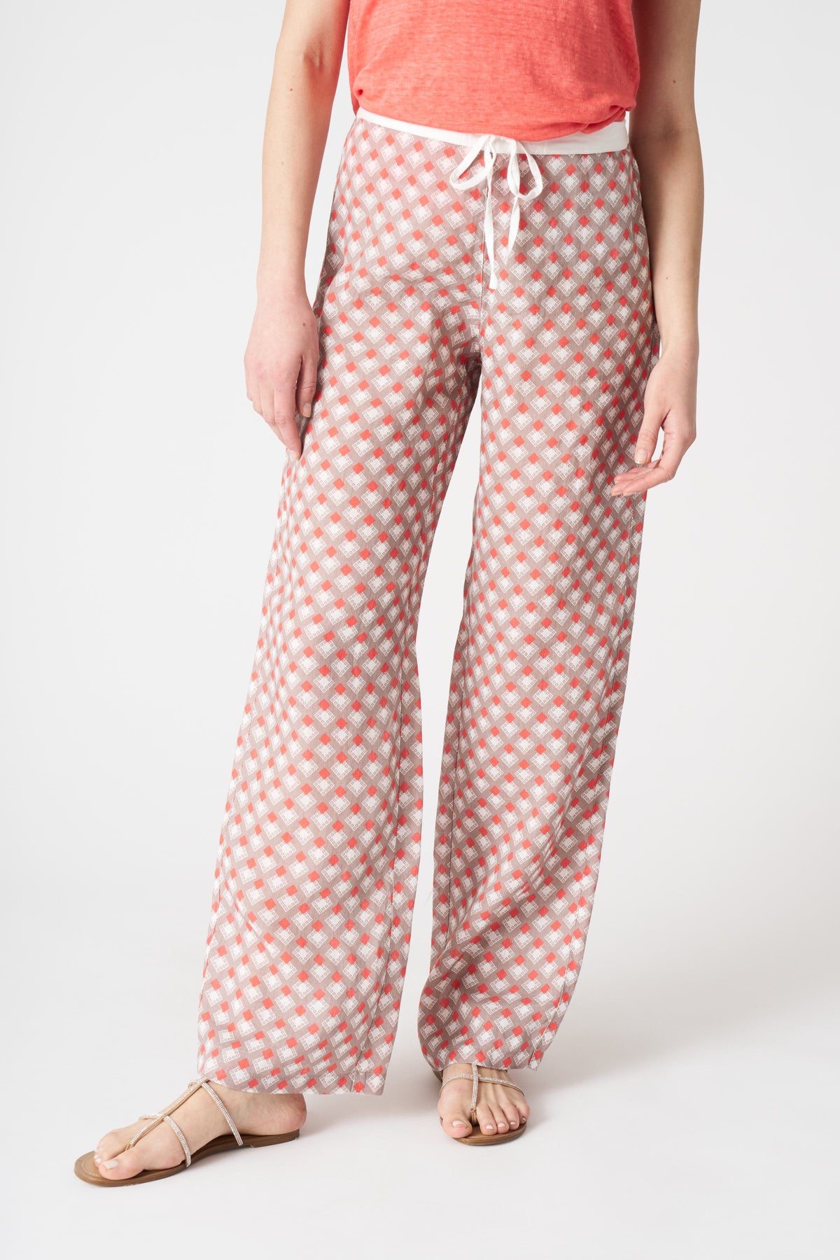 Women's Linen Geometric Drawstring Pants – Washed Orange, view 3
