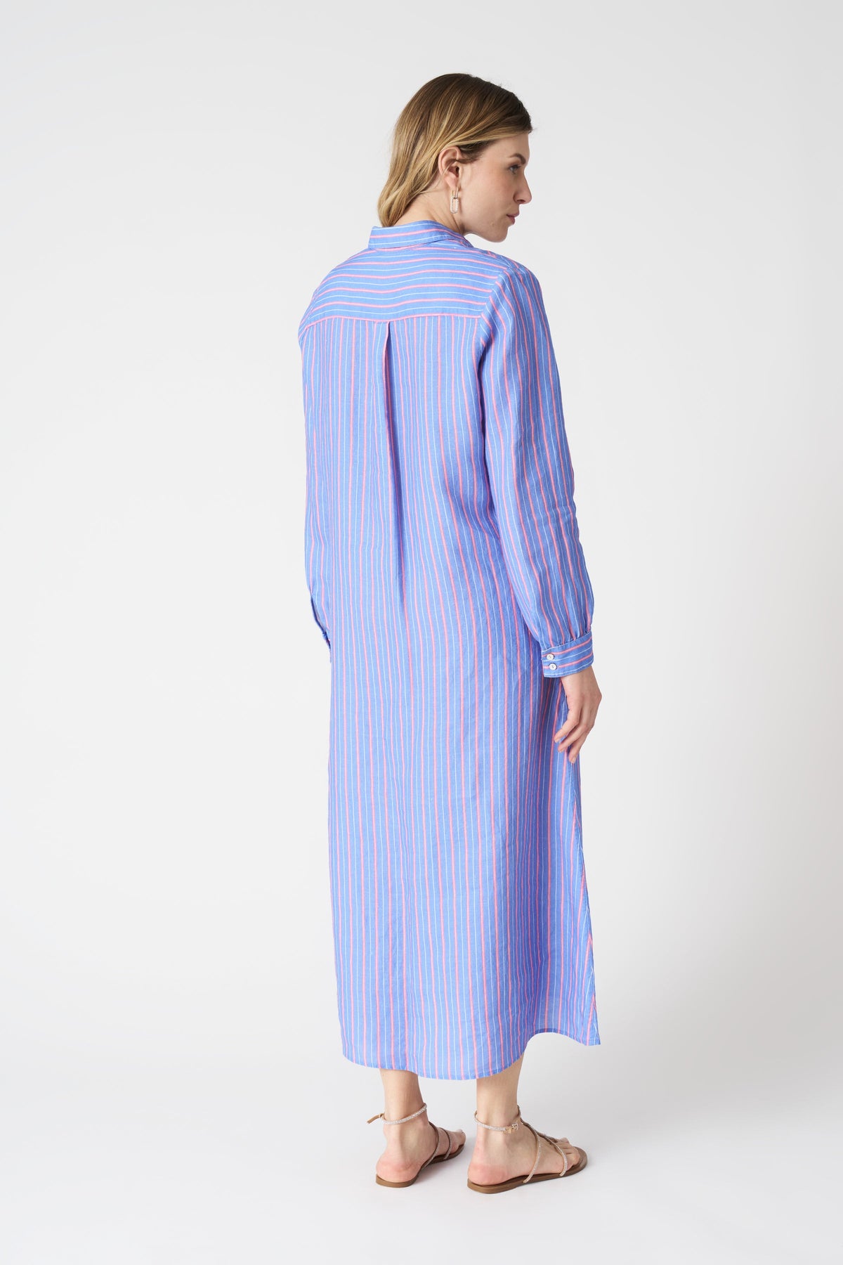 Women's Striped Linen Shirt Dress – Washed Sky, view 3