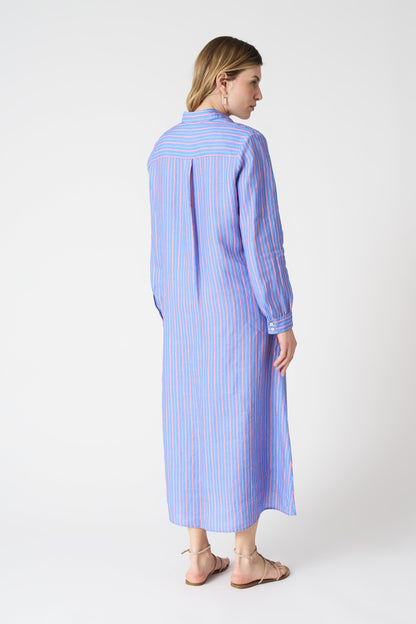 Women's Striped Linen Shirt Dress – Washed Sky, view 3