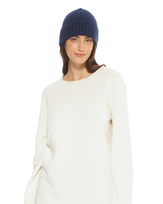 Monticelli Pure Cashmere Ribbed Hat Blue 1