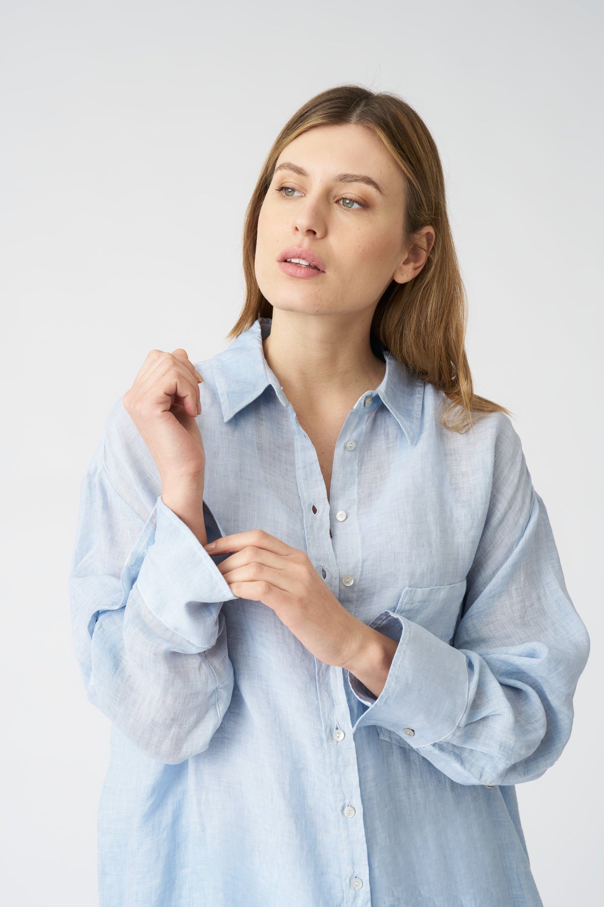 Women's Linen Oversized Shirt Dress – Sea Soft Fade, view 2
