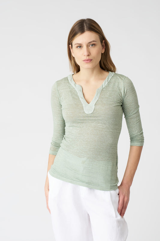 Women's Kara Linen T-Shirt – Pistache Soft Fade, view 1