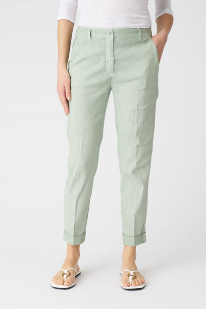 Women's Linen Cropped Chino Pants – Pistache Soft Fade, view 3