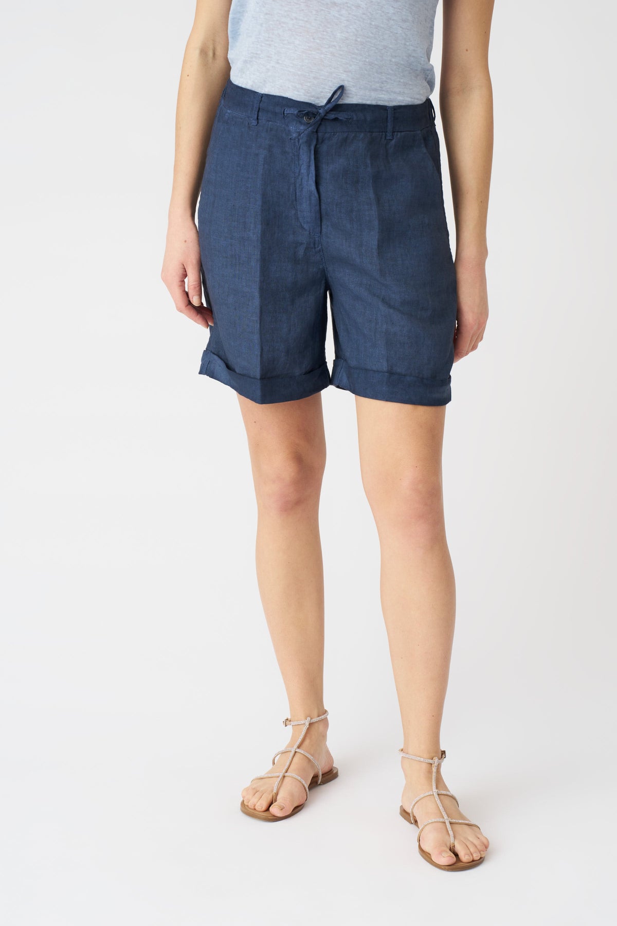 Women's Linen Drawstring Shorts – Navy Fade, view 3