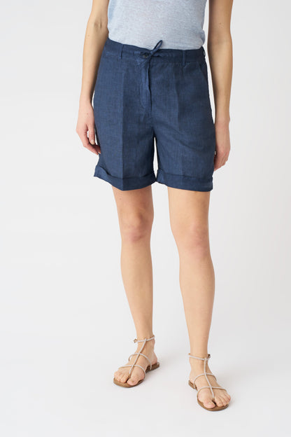 Women's Linen Drawstring Shorts – Navy Fade, view 3