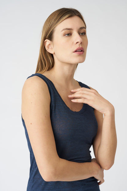 Women's Mila Linen Tank Top – Navy Fade, view 2