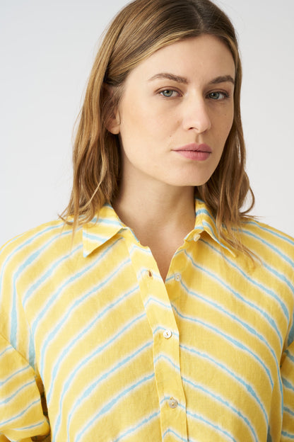 Women's Wave-Stripe Boyfriend Linen Shirt – Print, view 2