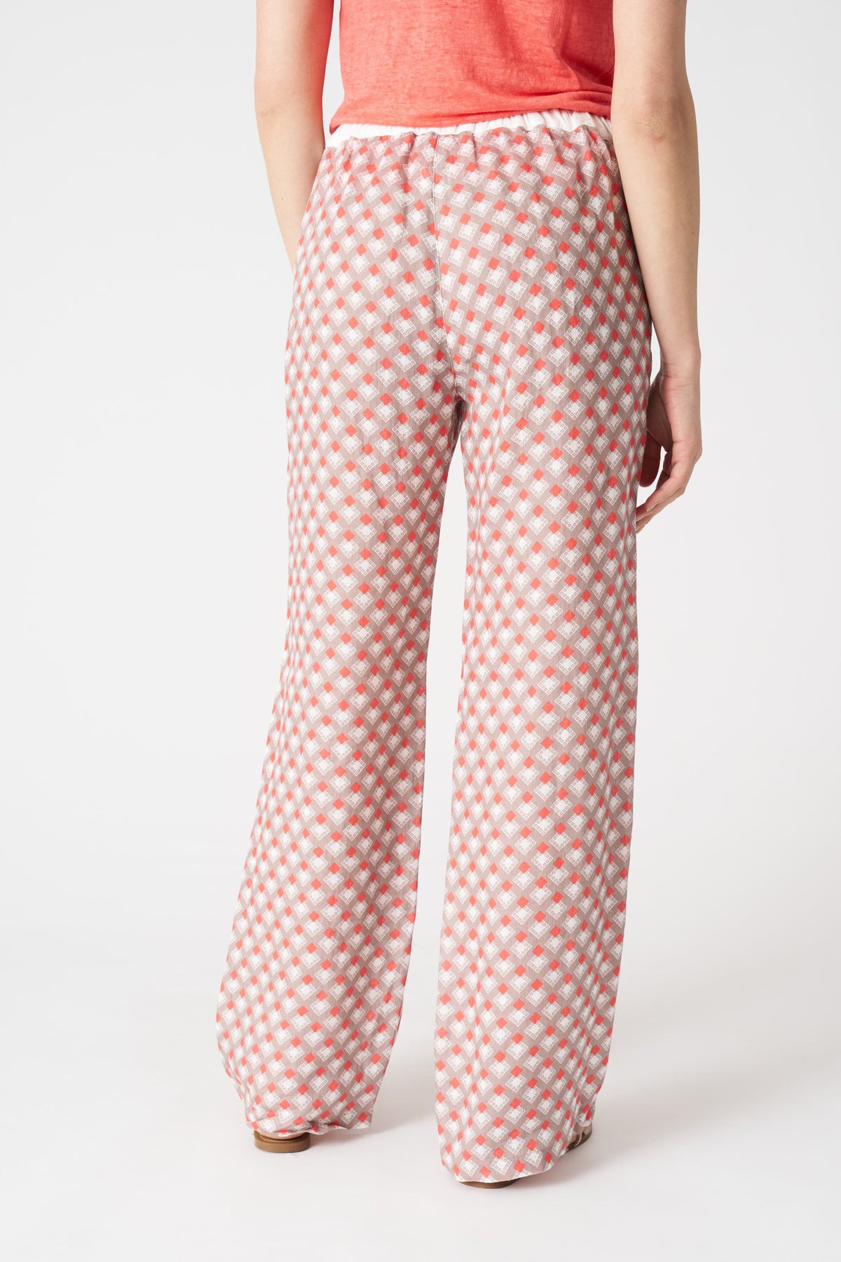 Women's Linen Geometric Drawstring Pants – Washed Orange, view 4