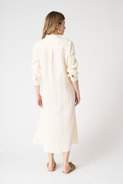 Women's Linen Relaxed Long Shirt Dress – Ecru, view 3