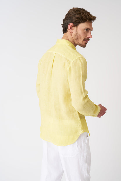 Men's Italian Collar Regular Fit Linen Shirt with Pocket – Sun Soft Fade, view 4