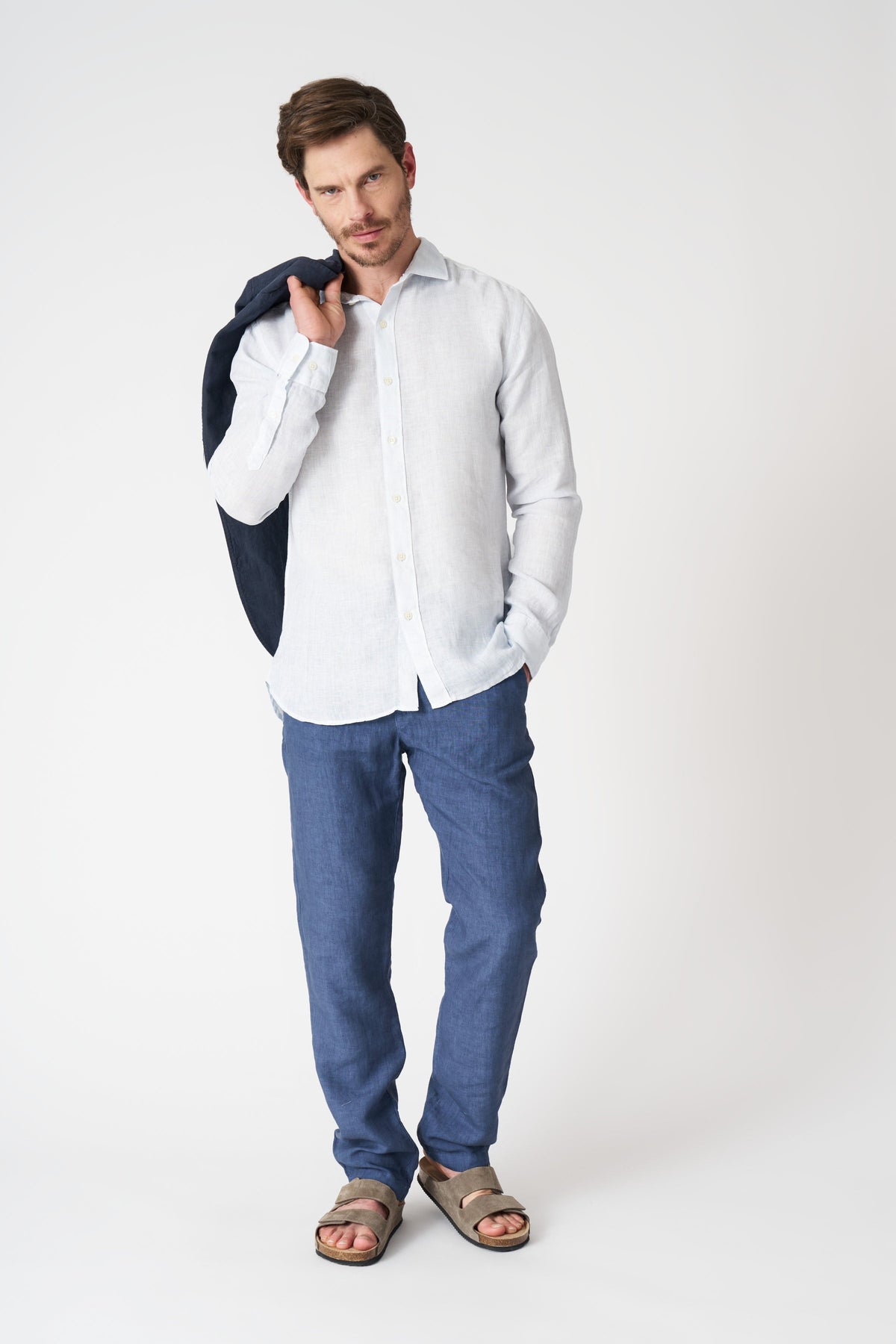 Men's Melange Slim Fit Linen Shirt – Sky Soft Fade, view 3
