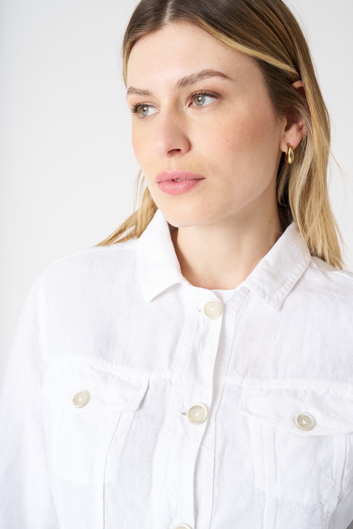 Women's Linen Denim Style Jacket – White, view 2
