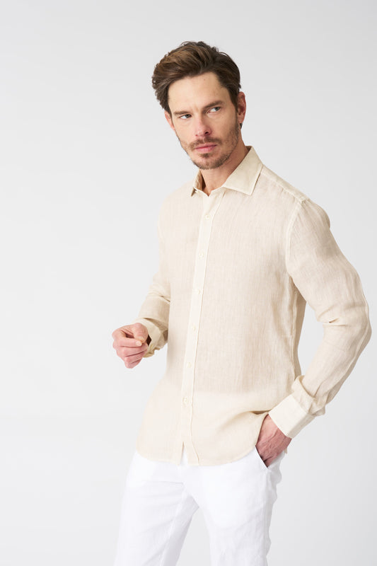 Men's Melange Slim Fit Linen Shirt – Safari Soft Fade, view 1