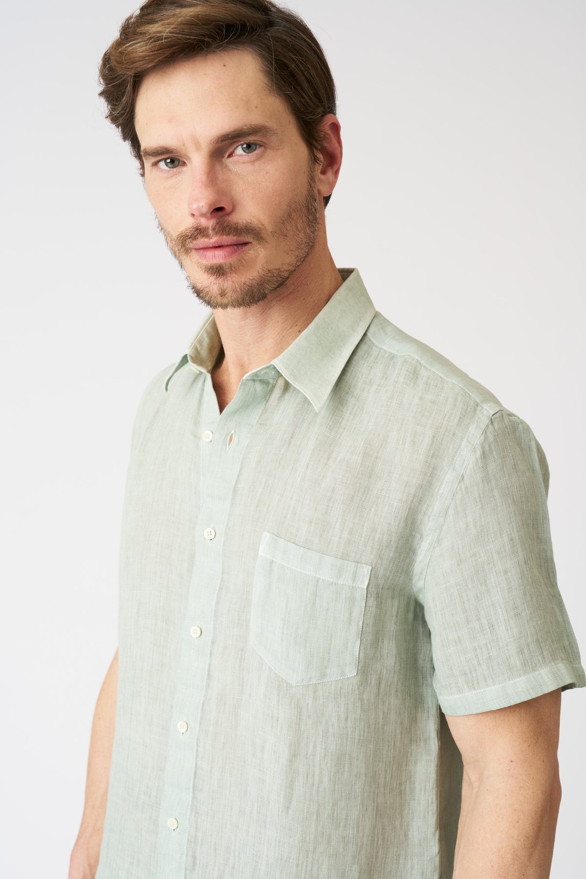 Men's Regular Fit Linen Shirt with Pocket – Pistache Soft Fade, view 2