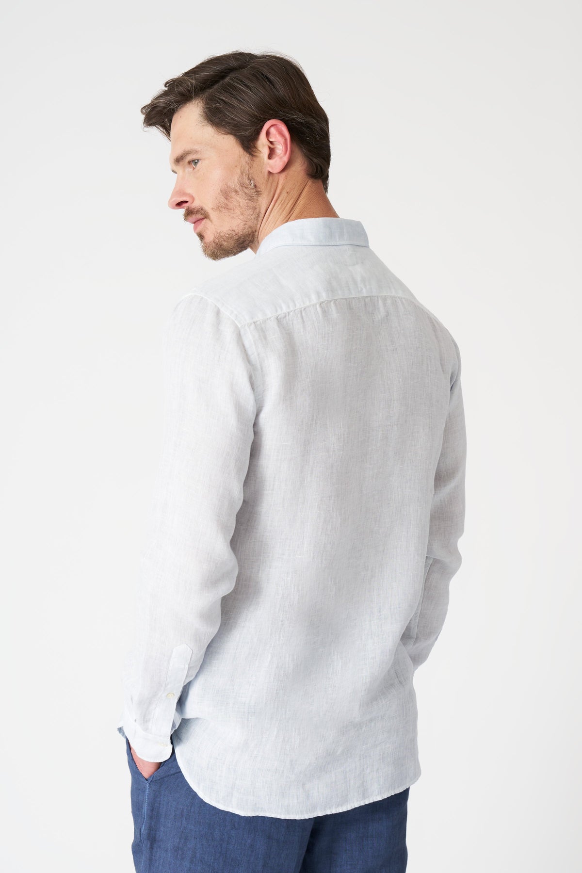 Men's Melange Slim Fit Linen Shirt – Sky Soft Fade, view 4