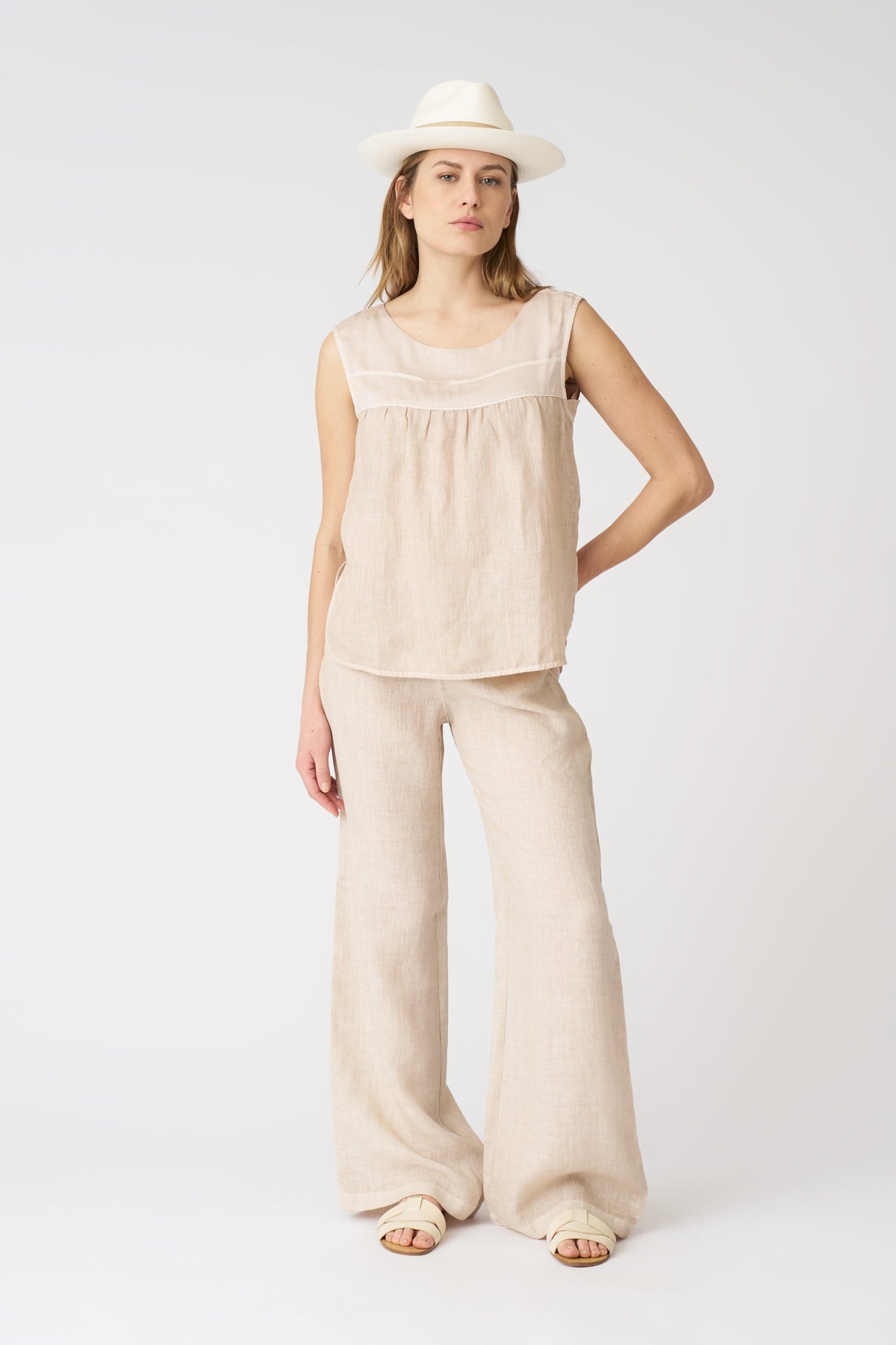 Women's Linen Tank Blouse – Sand, view 3