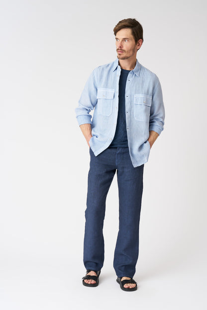 Men's Regular Fit Linen Shirt with Patch Pockets – Sea Soft Fade, view 3