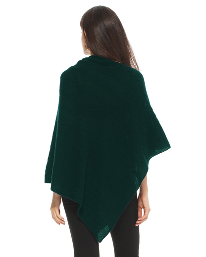 Women's Pure Cashmere Textured Knit Poncho Forest Green