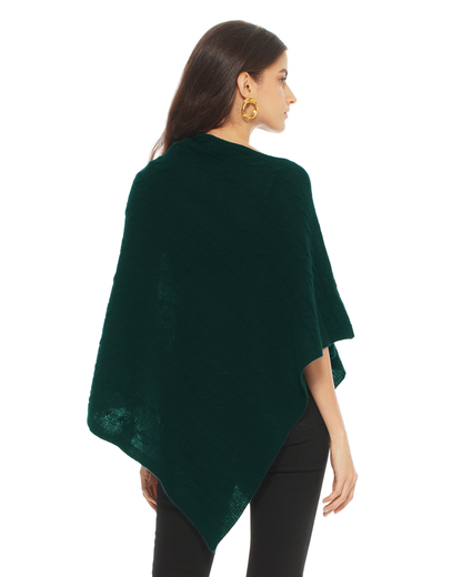 Women's Pure Cashmere Textured Knit Poncho Forest Green