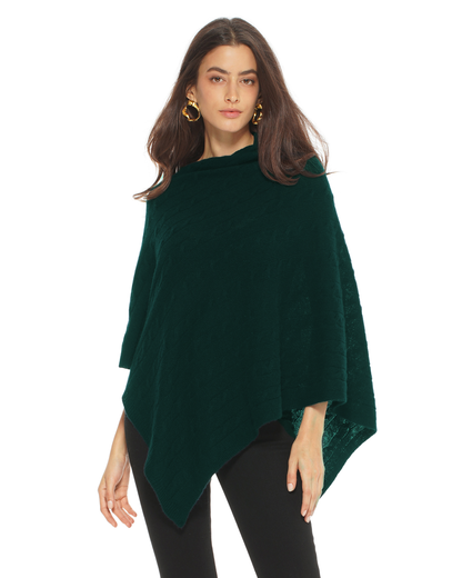 Women's Pure Cashmere Textured Knit Poncho Forest Green