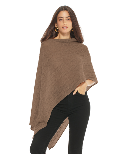 Women's Pure Cashmere Textured Knit Poncho Brown