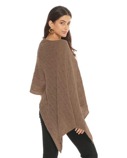 Women's Pure Cashmere Textured Knit Poncho Brown