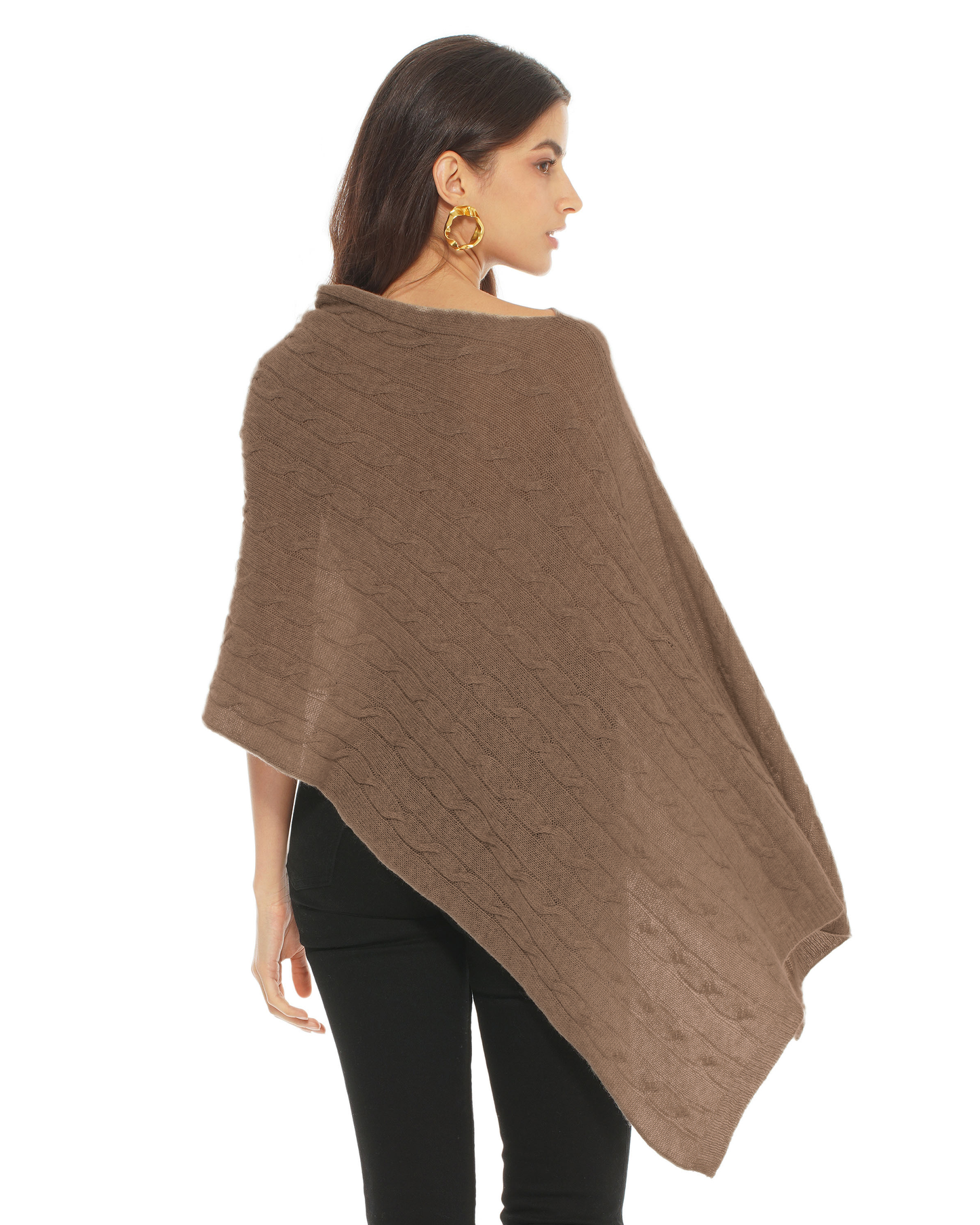 Women's Pure Cashmere Textured Knit Poncho Brown