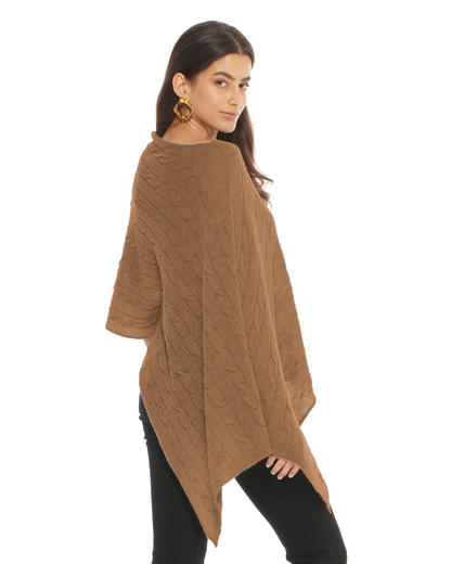 Women's Pure Cashmere Textured Knit Poncho Camel