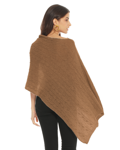 Women's Pure Cashmere Textured Knit Poncho Camel
