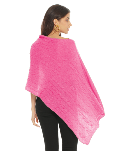Women's Pure Cashmere Textured Knit Poncho Fuchsia