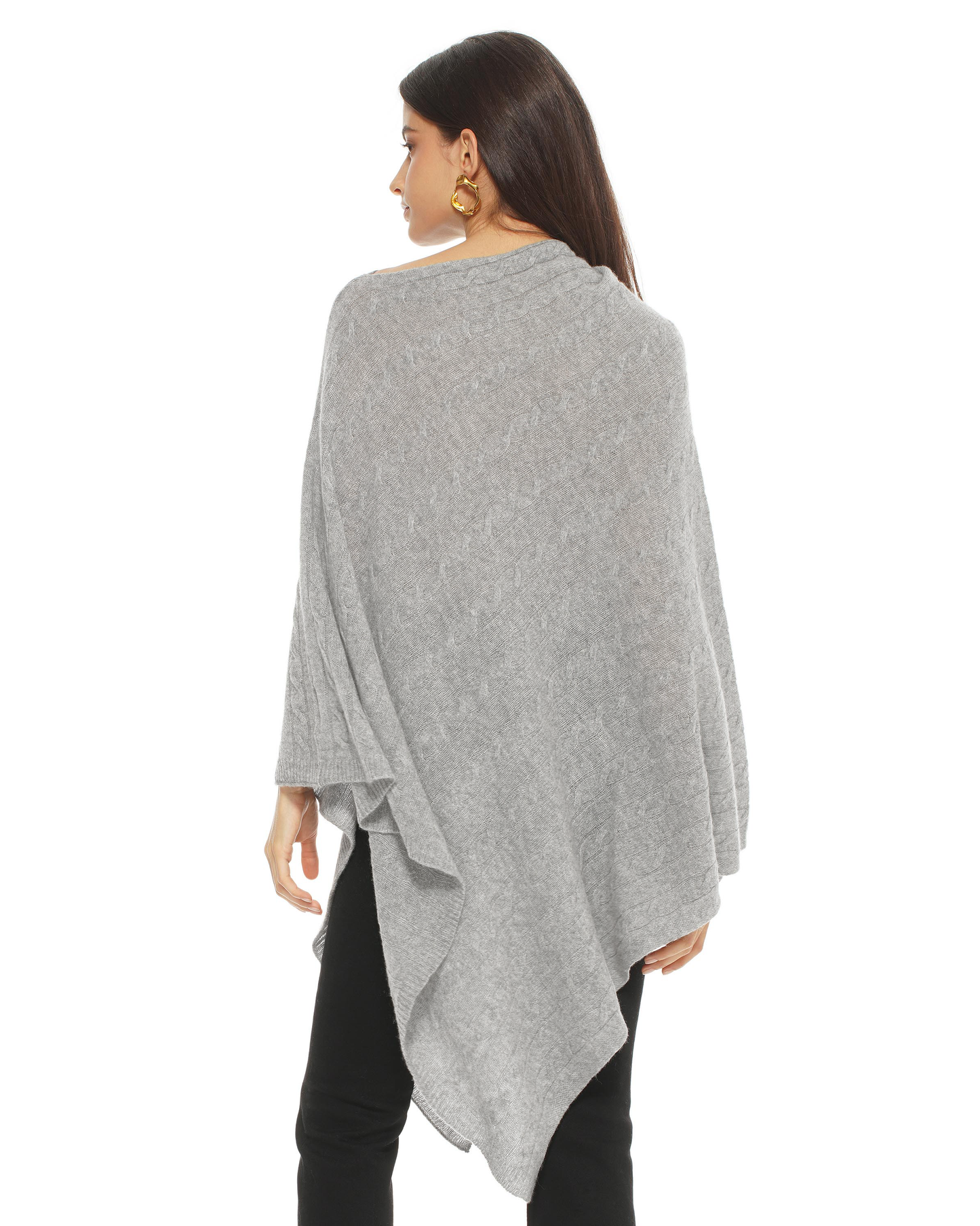 Women's Pure Cashmere Textured Knit Poncho Light Gray
