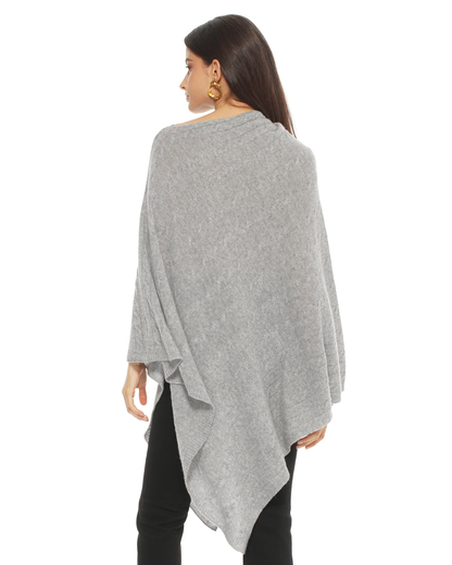 Women's Pure Cashmere Textured Knit Poncho Light Gray