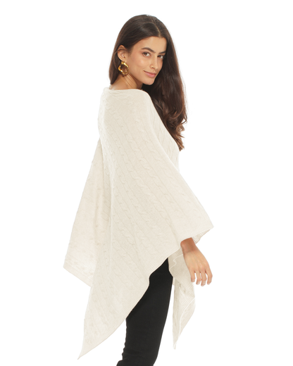 Women's Pure Cashmere Textured Knit Poncho Milk White