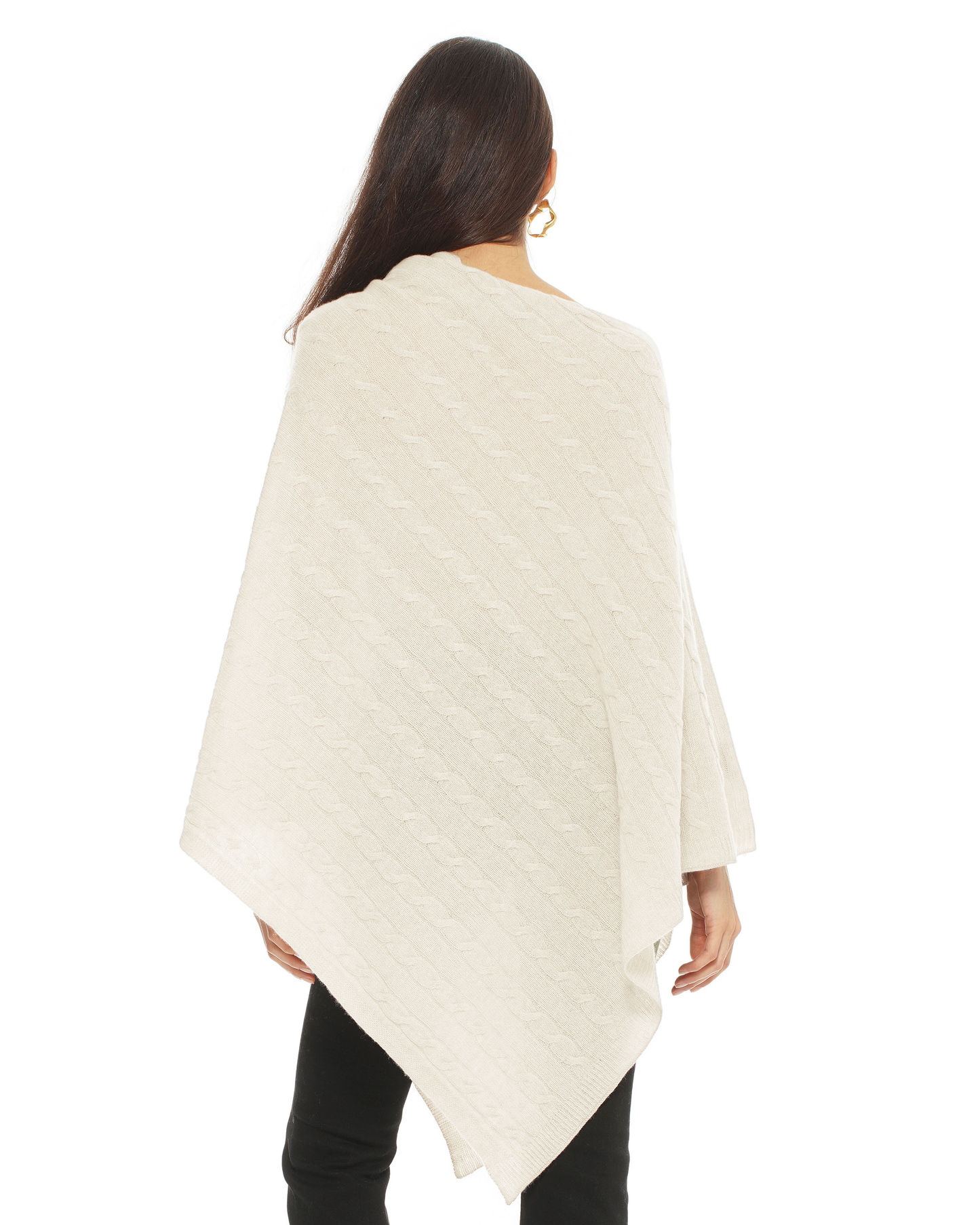 Women's Pure Cashmere Textured Knit Poncho Milk White