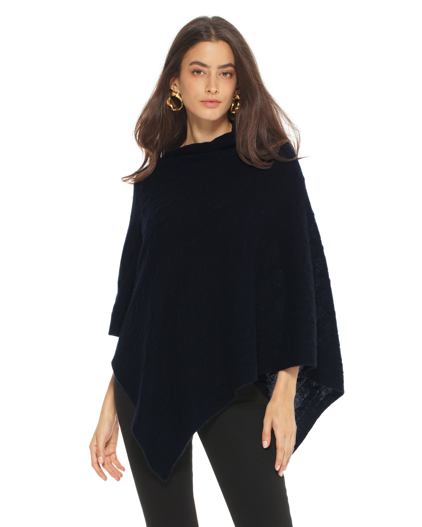 Women's Pure Cashmere Textured Knit Poncho Night Blue