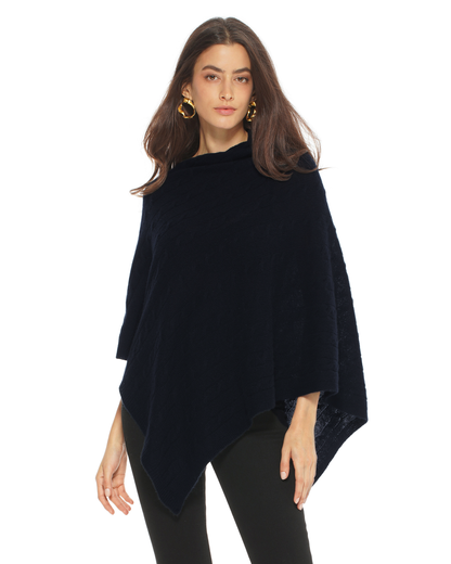 Women's Pure Cashmere Textured Knit Poncho Night Blue